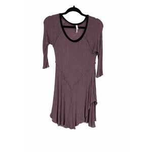 Intimately Free People Mauve Tunic Med Black Trim Asym Raw Hem Boho Whimsigoth